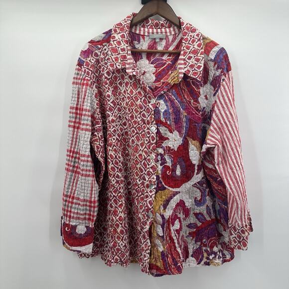 Habitat Top Shirt Womens 2X Multicolor Textured Crinkle Floral Patchwork Art - Picture 1 of 15